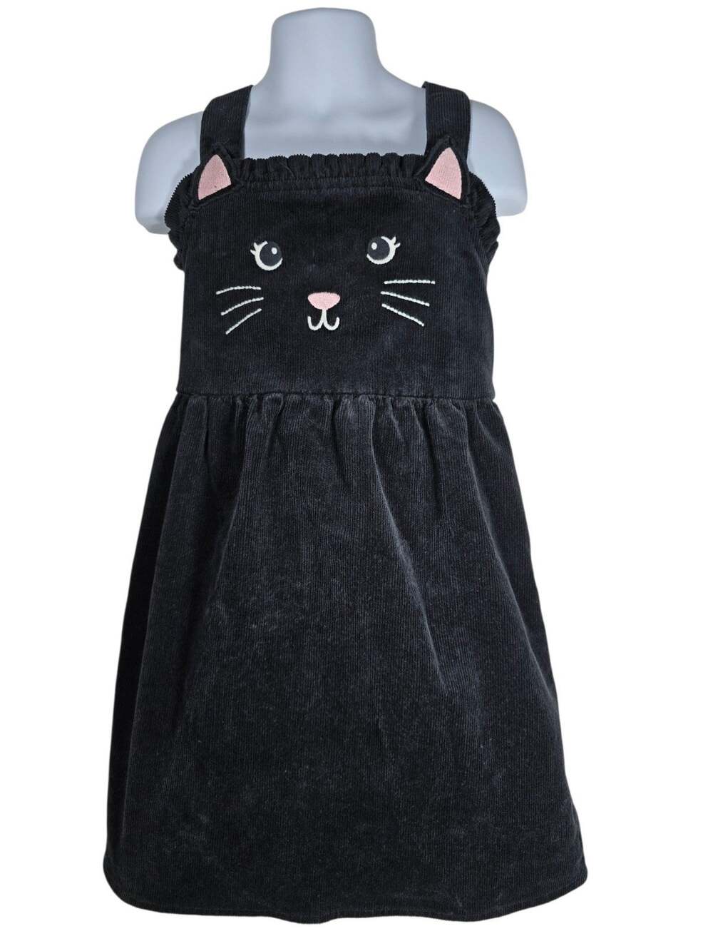 Gymboree Girls Size 8 Black Corduroy Kitty Cat Pinafore Dress Halloween